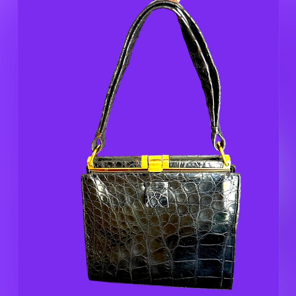 Lucille de Paris Black Alligator Evening Purse, circa  1950s